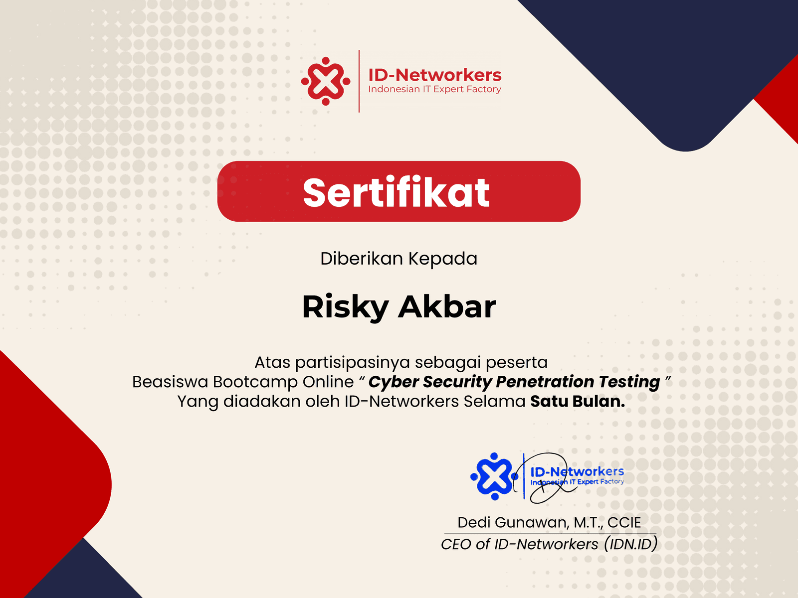 Certificate — Cyber Security Penetration Testing